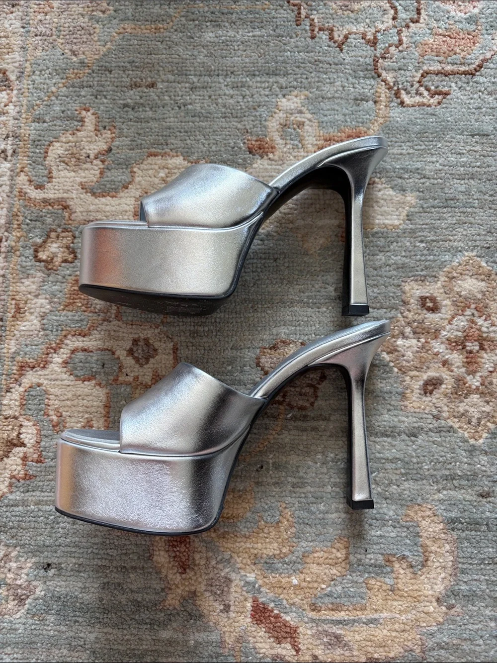 Charles & Keith Metallic Silver Platform Slide Sandals